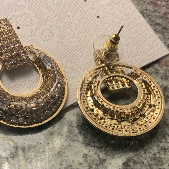 Natasha Couture Gold Pave Circle Drop Earrings - Picture 5 of 5